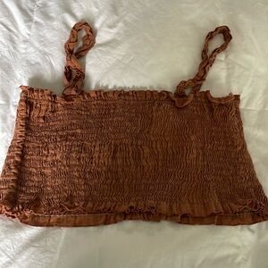 Faithfull The Brand Tijana Smocked linen Crop Top Size M